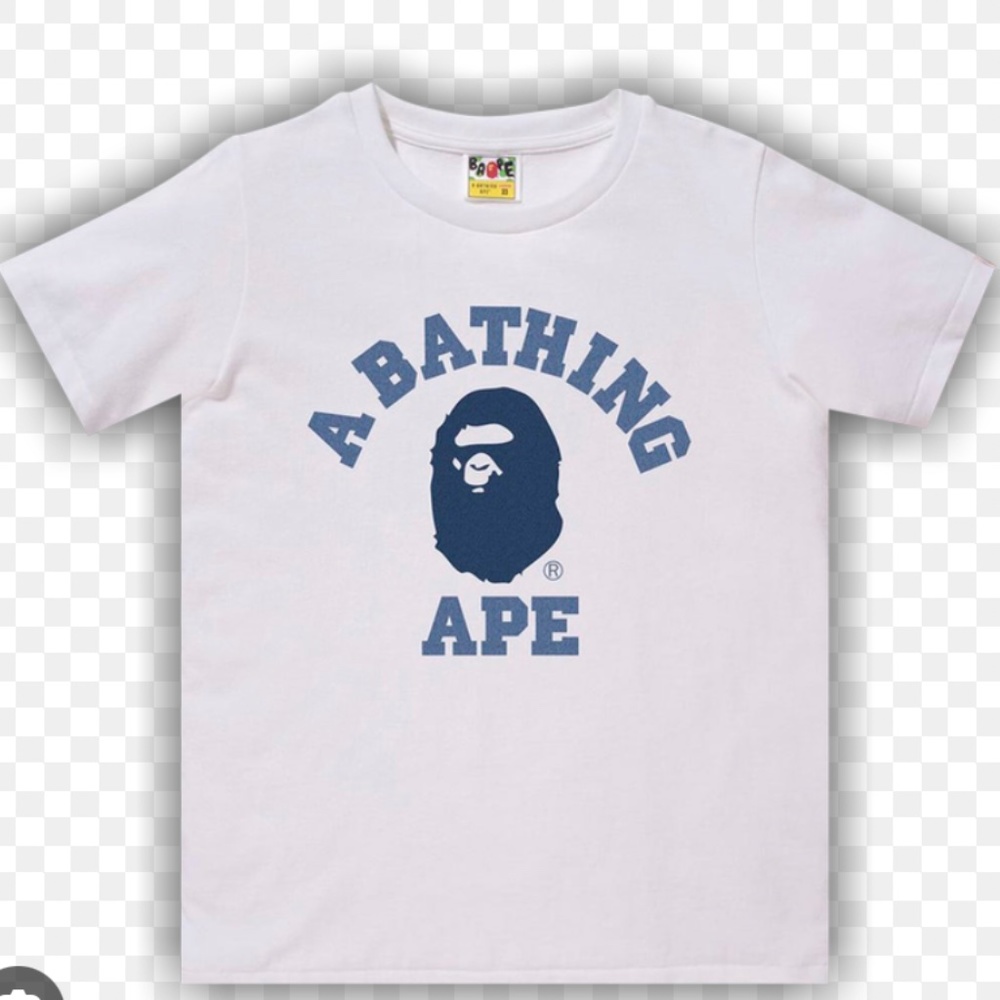 Bape Blue Solid Logo College Tee 'White' - image 1